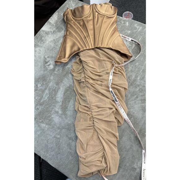 NWT House of CB Talya Corset Dress Nude Satin Mesh Midi Bodycon Size XS - Picture 12 of 13